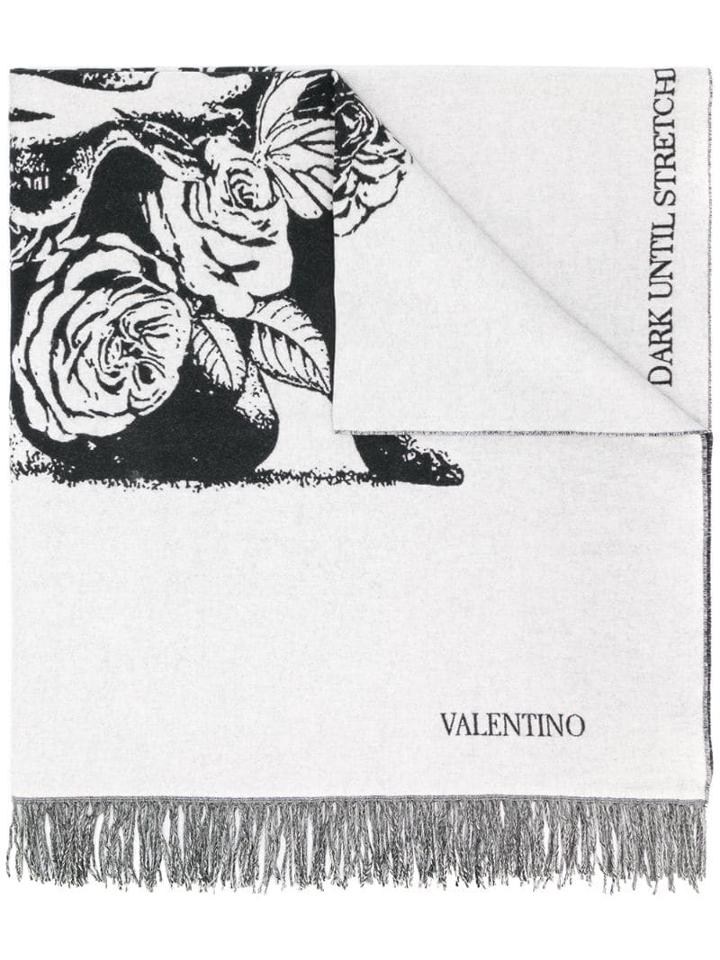 Valentino Rose Print Scarf - Grey