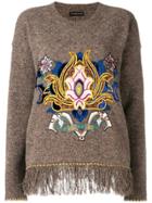 Etro Embroidered Fringe Trim Sweater - Brown