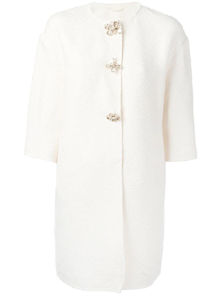 Ermanno Scervino - Embellished-button Coat - Women - Cotton/linen/flax/polyamide/polyester - 38, Women's, White, Cotton/linen/flax/polyamide/polyester
