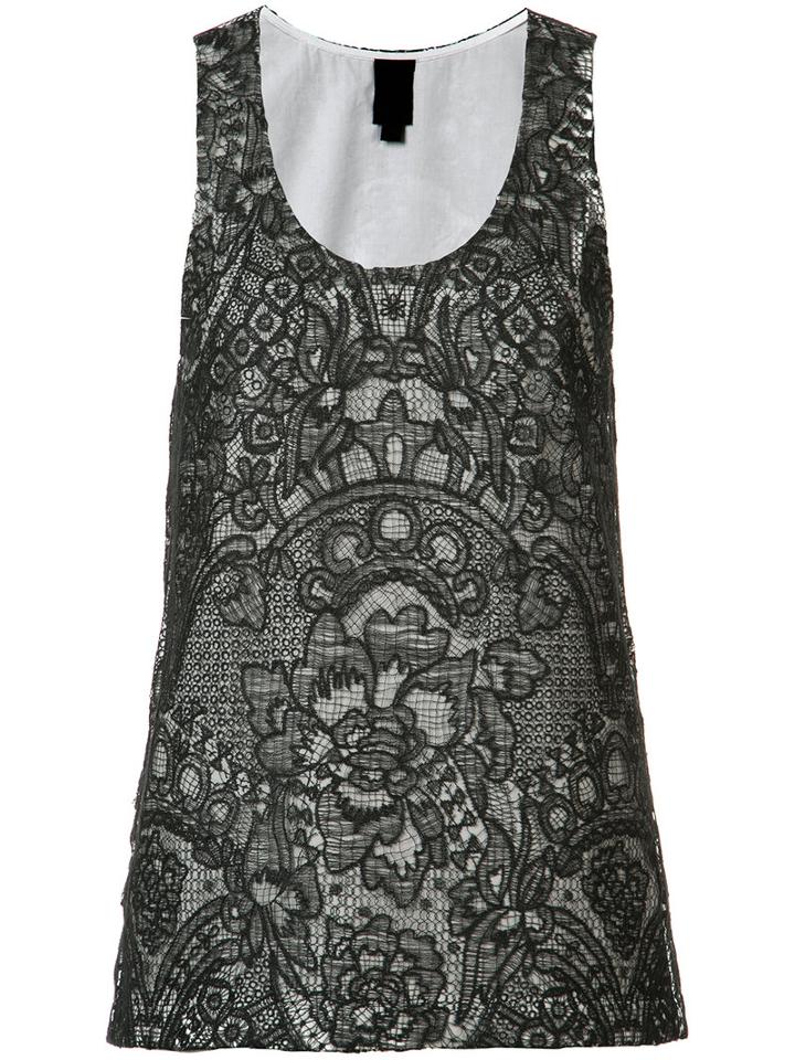 Vera Wang - Scoop Neck Tank Top - Women - Silk/cotton/nylon - 4, Black, Silk/cotton/nylon