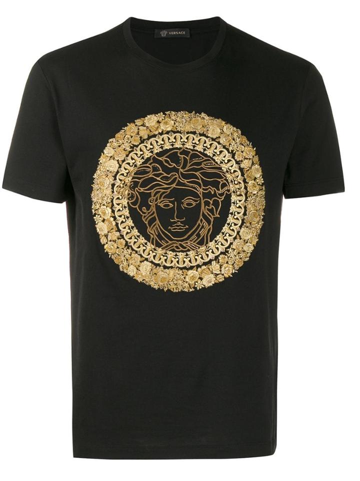 Versace Embroidered Sequin Medusa Motif T-shirt - Black