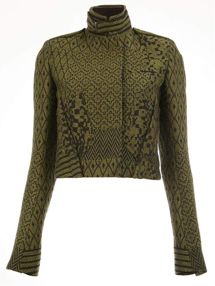 Haider Ackermann Jacquard High Neck Jacket, Women's, Size: 36, Green, Cotton/linen/flax/acrylic/wool