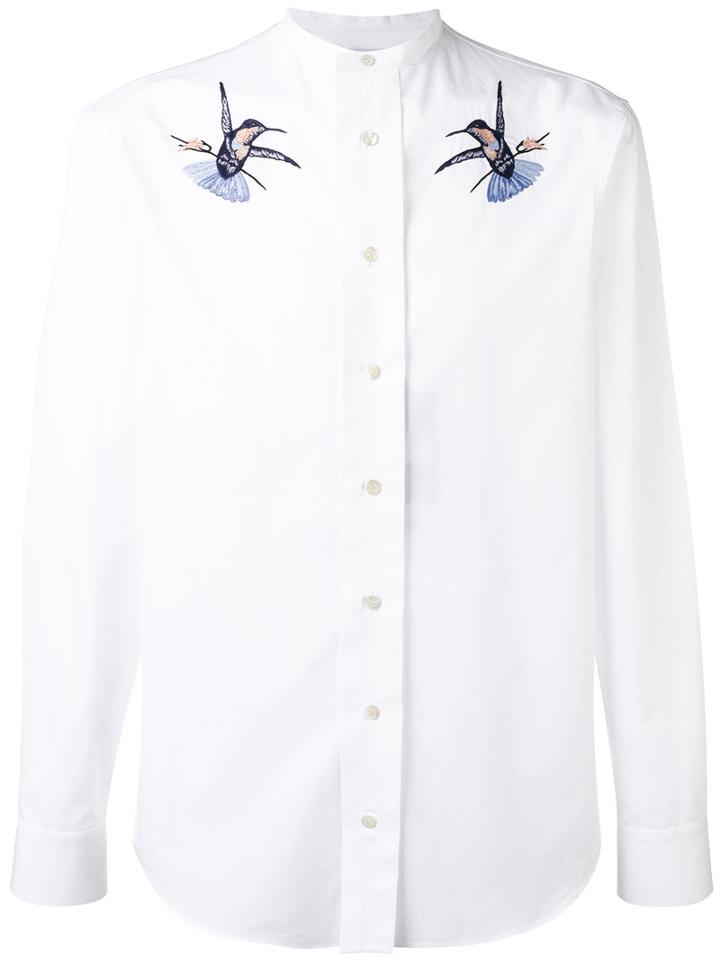 Alexander Mcqueen Bird Embroidered Shirt, Men's, Size: 16, White, Cotton