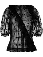 Simone Rocha - Lace Shortsleeved Blouse - Women - Cotton/nylon/polyester - 8, Black, Cotton/nylon/polyester
