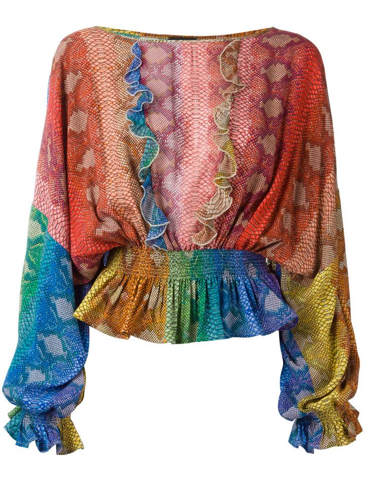 Just Cavalli Gathered Ruffle Blouse, Women's, Size: 42, Red, Viscose