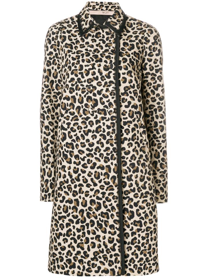 No21 Leopard Print Double-breasted Coat - Brown