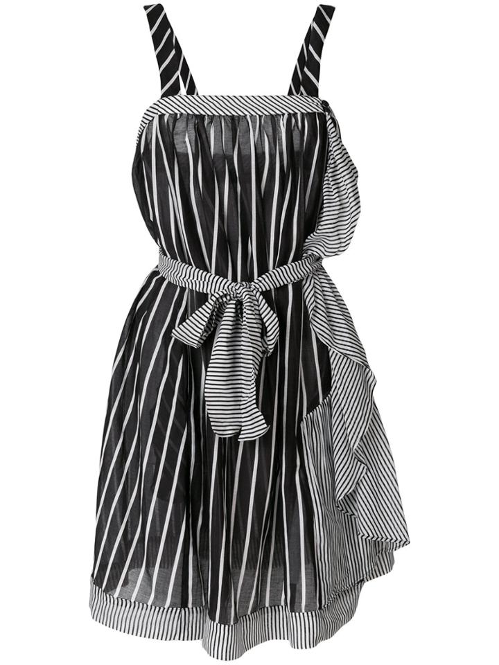 Twin-set Striped Frill Trim Mini Dress - Black