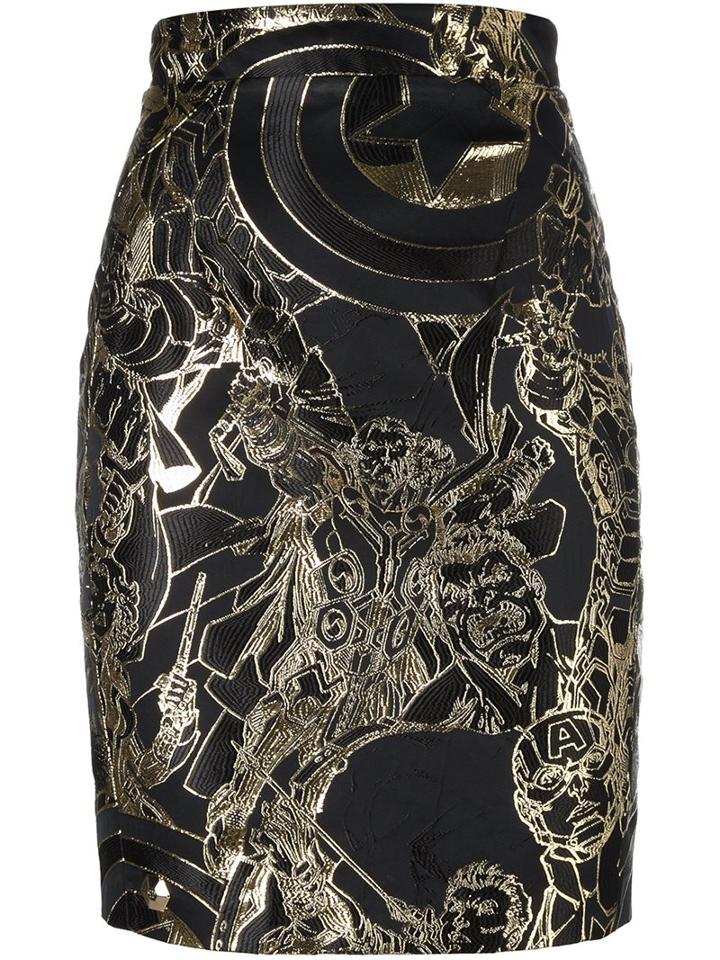 Philipp Plein Embroidered Pencil Skirt, Women's, Size: Large, Black, Polyester/polyamide