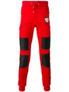 Philipp Plein - Leather Panel Cotton Track Pants - Men - Cotton/polyester/polyurethane - L, Red, Cotton/polyester/polyurethane