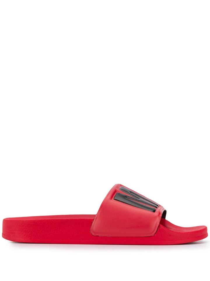 Msgm Maxi Logo Slider Sandals - Red