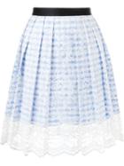 Loveless Overlay Lace Striped Skirt, Women's, Size: 34, White, Polyester