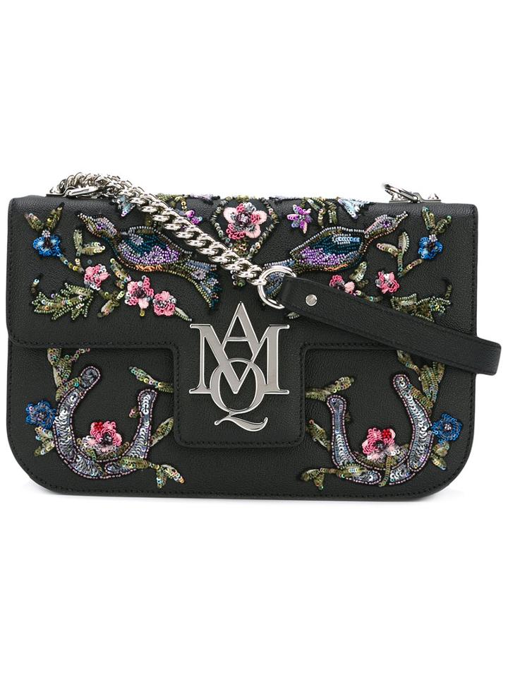 Alexander Mcqueen Embellished 'insignia' Satchel, Women's, Black, Leather/suede