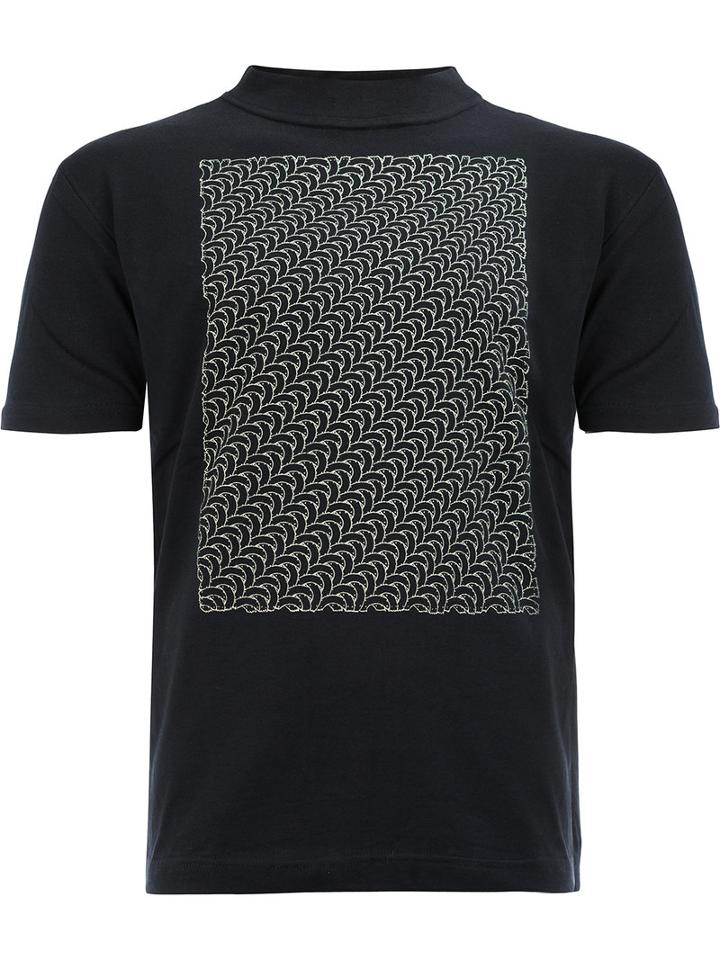 Christopher Nemeth Weave Print Funnel-neck T-shirt, Men's, Size: Small, Black, Cotton