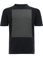 Christopher Nemeth Weave Print Funnel-neck T-shirt, Men's, Size: Small, Black, Cotton