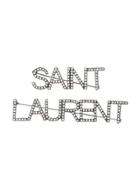 Saint Laurent Crystal Logo Brooch - Silver