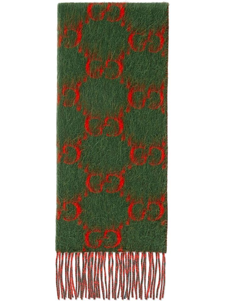 Gucci Gg Alpaca Wool Scarf - Green