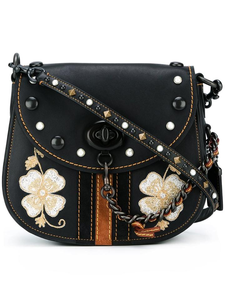Coach Embroidered Flower Crossbody Bag - Black