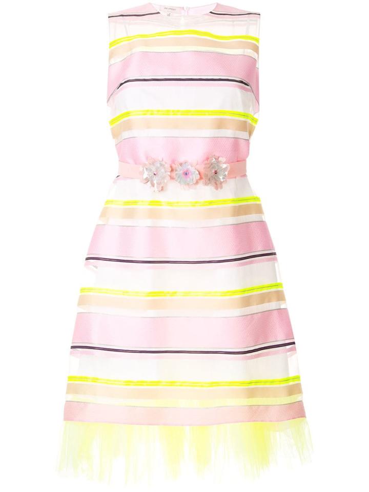 Delpozo Sheer Striped Belted Dress - Pink