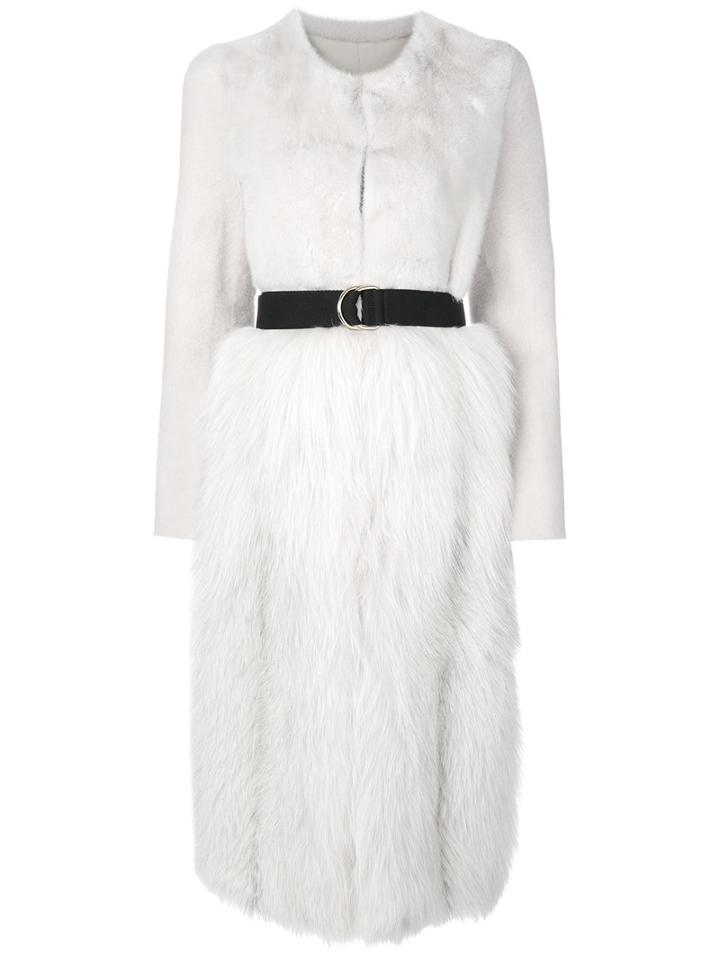Blancha - Belted Long Fur Coat - Women - Mink Fur/merino - 42, White, Mink Fur/merino