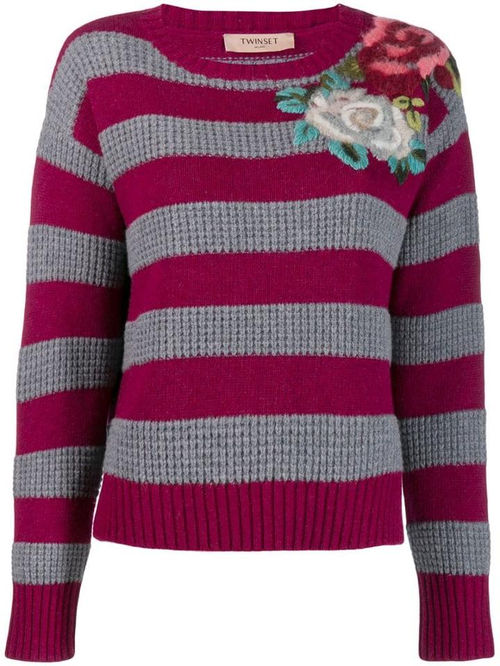 Twin-set Floral Embroidered Knit Jumper - Purple