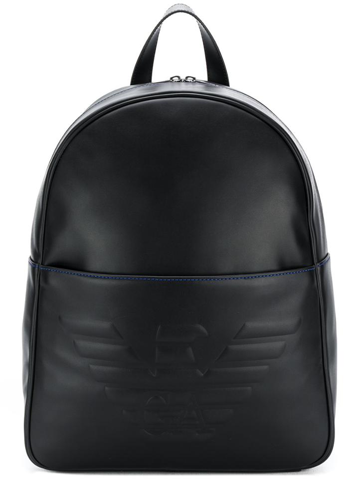 Emporio Armani Logo Embossed Backpack - Black