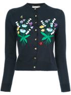 Muveil Floral Embroidered Cardigan - Blue