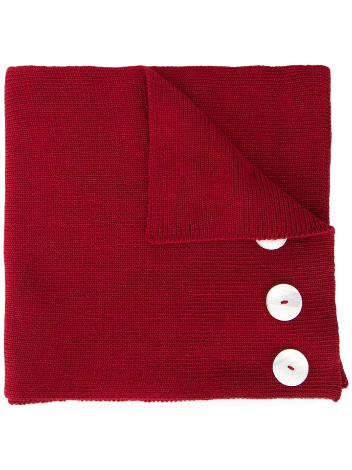 0711 Button Embellished Long Scarf - Red