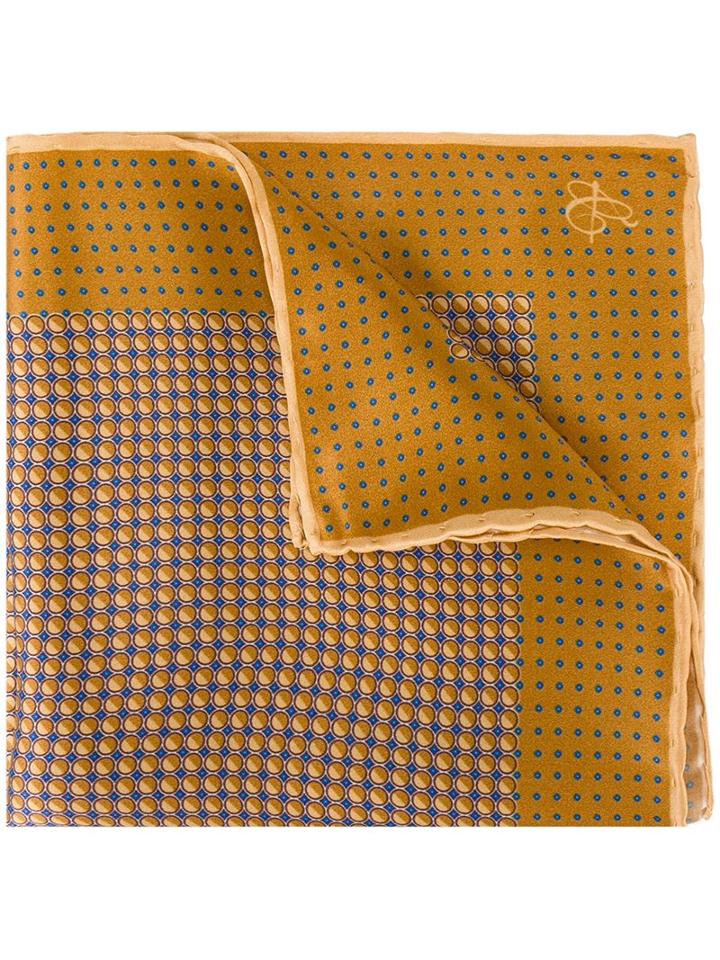 Canali Printed Pocket Handkerchief, Men's, Yellow/orange, Silk