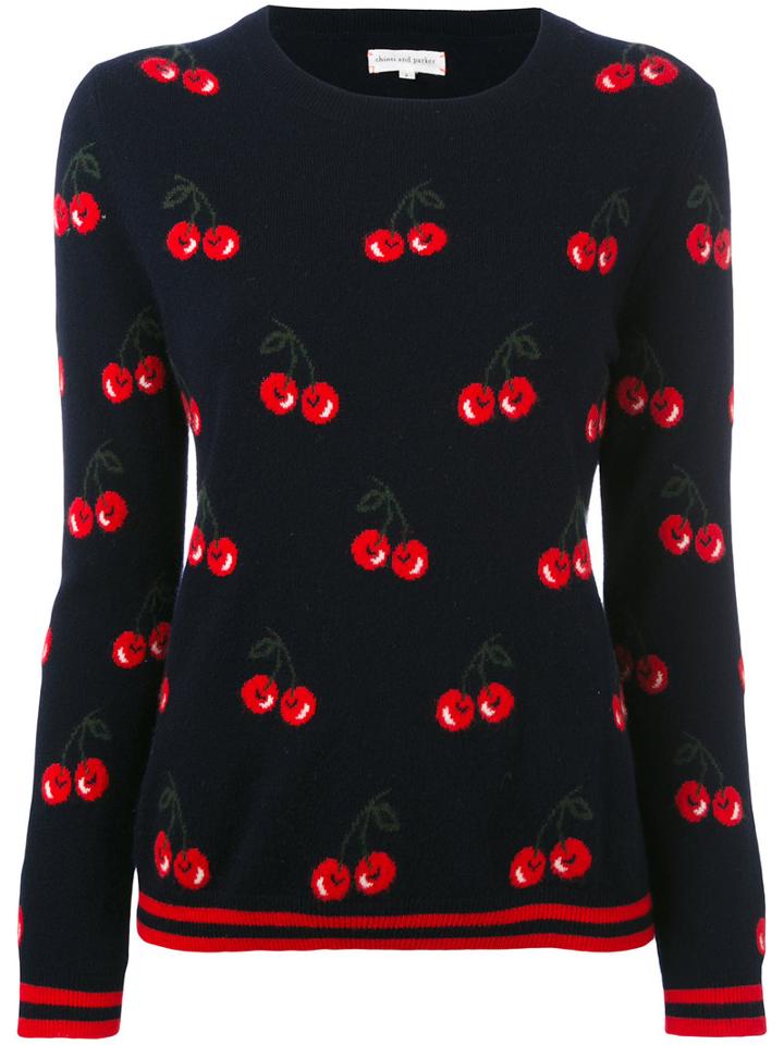 Chinti And Parker - Embroidered Cherry Sweater - Women - Cashmere - M, Blue, Cashmere