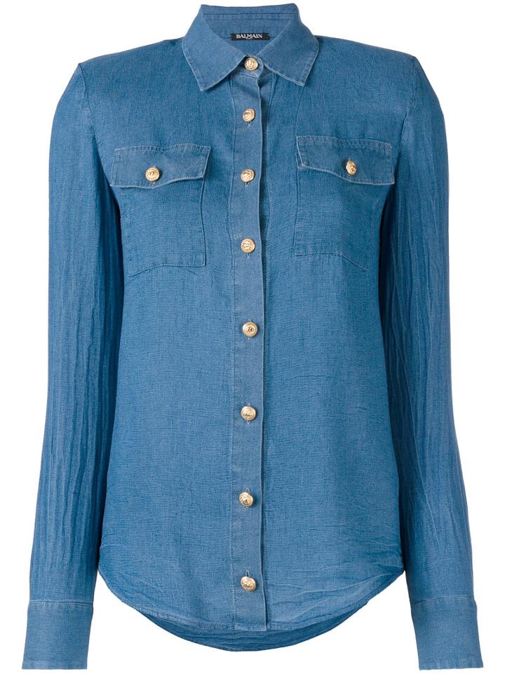 Balmain - Classic Denim Shirt - Women - Lyocell - 40, Blue, Lyocell