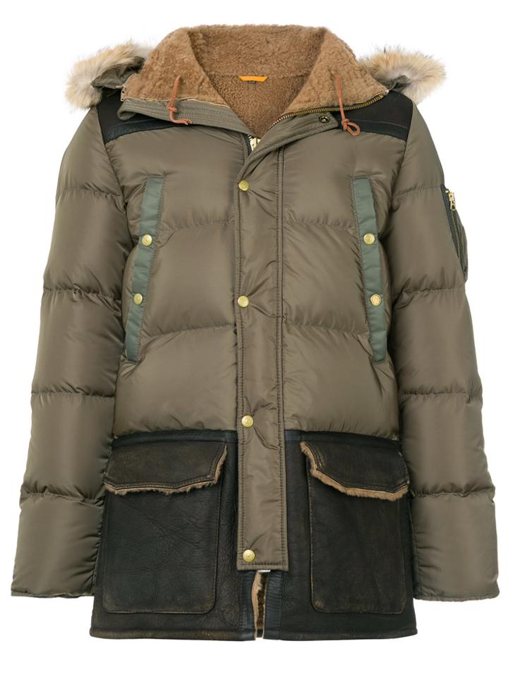 Schott Contrast Panel Padded Coat - Green