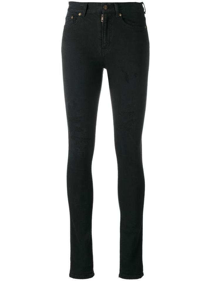 Saint Laurent - Distressed Skinny Jeans - Women - Cotton/spandex/elastane - 28, Women's, Black, Cotton/spandex/elastane