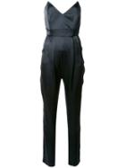 Michelle Mason Strapless V-neck Jumpsuit - Blue