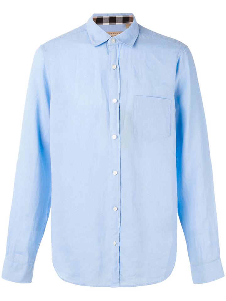 Burberry - 'westcliffe' Check Detail Shirt - Men - Linen/flax - L, Blue, Linen/flax