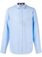 Burberry - 'westcliffe' Check Detail Shirt - Men - Linen/flax - L, Blue, Linen/flax