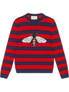 Gucci Striped Wool Sweater With Bee - Blue