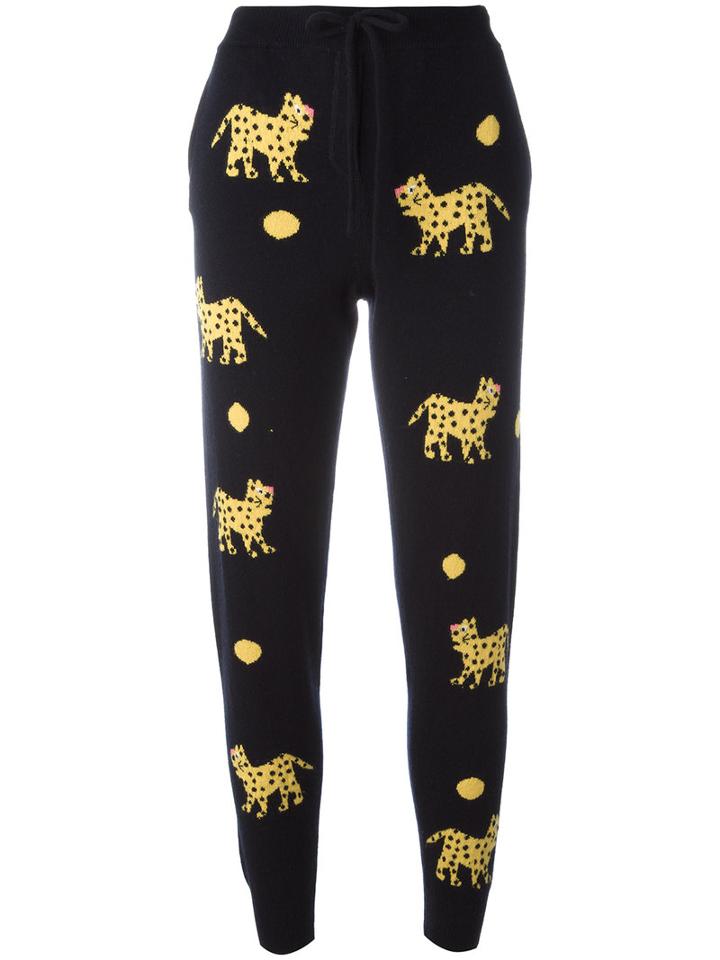 Chinti And Parker Cashmere Leopard Track Pants, Women's, Size: Small, Blue, Cashmere