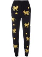 Chinti And Parker Cashmere Leopard Track Pants, Women's, Size: Small, Blue, Cashmere