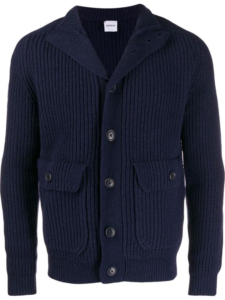 Aspesi Ribbed Knit Cardigan - Blue