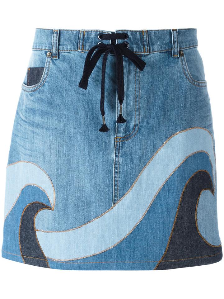 Red Valentino Printed Denim Skirt, Women's, Size: 40, Blue, Cotton/polyester/spandex/elastane
