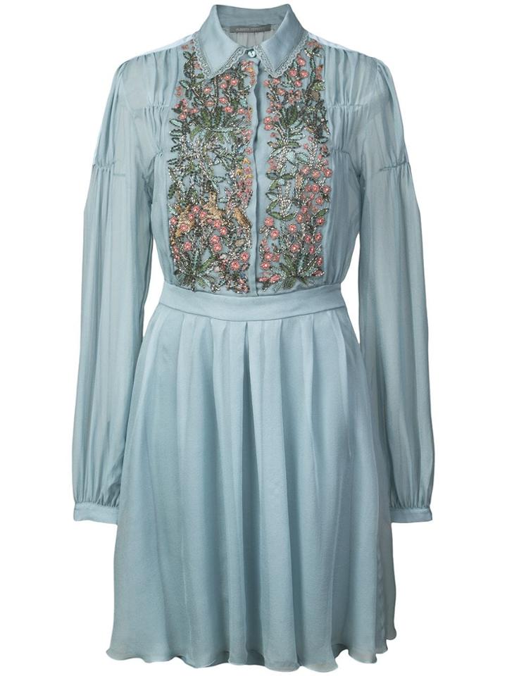 Alberta Ferretti Floral-embellished Dress - Blue