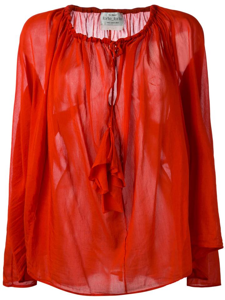 Forte Forte - Drawstring Neck Sheer Blouse - Women - Silk/cotton - 1, Women's, Red, Silk/cotton