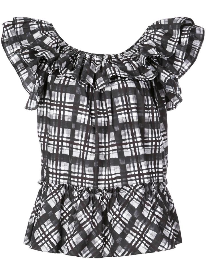 Michael Kors Madras Print Ruffle Shirt - Black