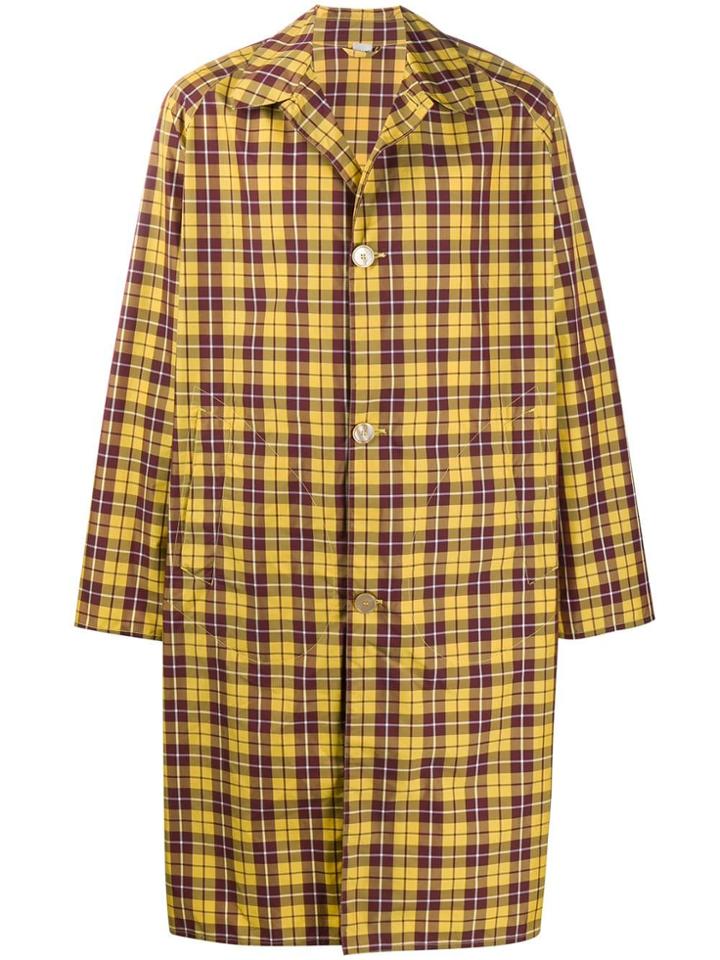 Gucci Logo Print Checked Trench Coat - Yellow