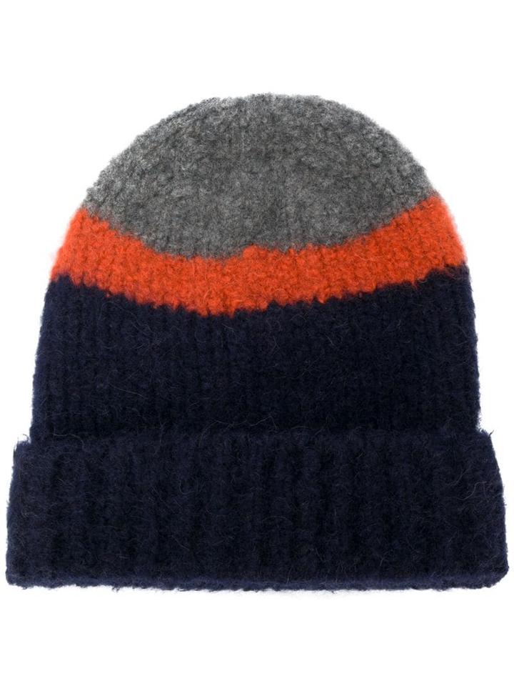 Eleventy Striped Knit Beanie Hat - Blue