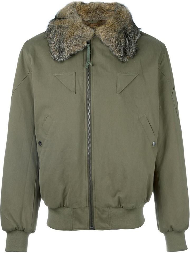 Yves Salomon Homme Collar Detail Wind Breaker, Men's, Size: 46, Green, Cotton/rabbit Fur/acrylic/wool