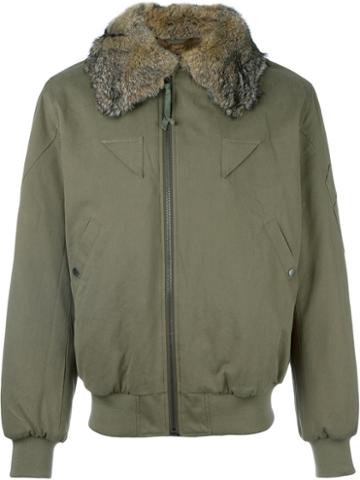 Yves Salomon Homme Collar Detail Wind Breaker, Men's, Size: 46, Green, Cotton/rabbit Fur/acrylic/wool