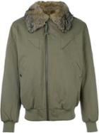 Yves Salomon Homme Collar Detail Wind Breaker, Men's, Size: 46, Green, Cotton/rabbit Fur/acrylic/wool