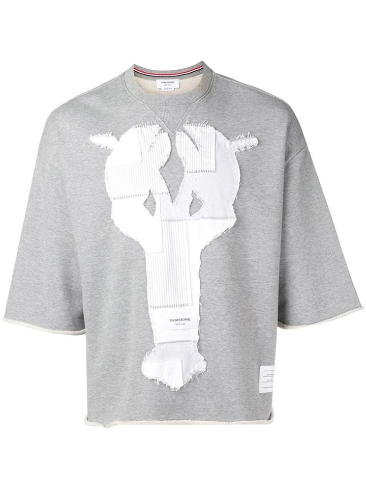 Thom Browne Shirting Patchwork Icon Cutoff Tee - Grey