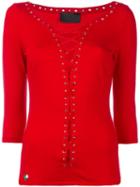 Philipp Plein Lace-up Top, Women's, Size: Large, Red, Viscose/polyester/spandex/elastane/brass